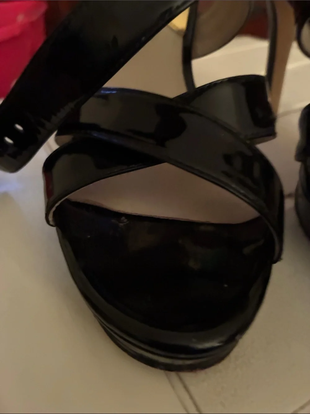 Michael Kors Black Patent Crisscross Heel Sandals